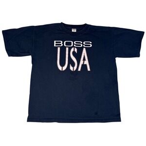 Vintage Boss USA T Shirt Mens XXL Navy Blue Graphic Made in USA 90s Streetwear